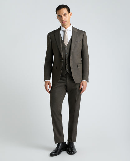 Dark Brown Tapered Fit Herringbone Stretch Suit Jacket