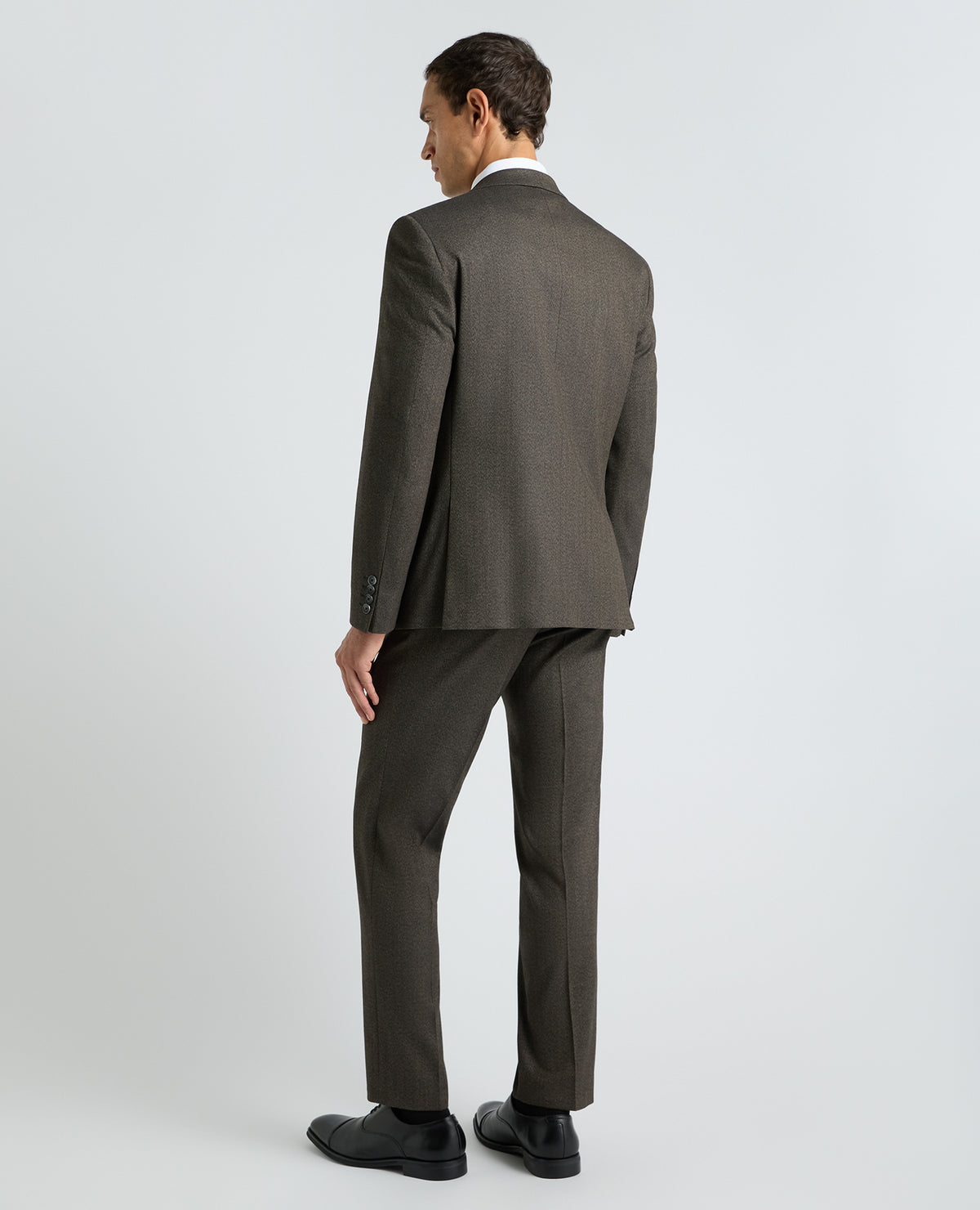 Dark Brown Tapered Fit Herringbone Stretch Suit