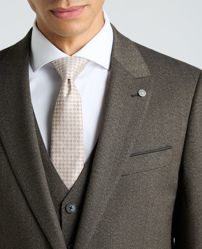 Dark Brown Tapered Fit Herringbone Stretch Suit Jacket