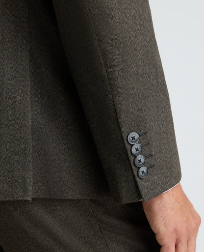Dark Brown Tapered Fit Herringbone Stretch Suit