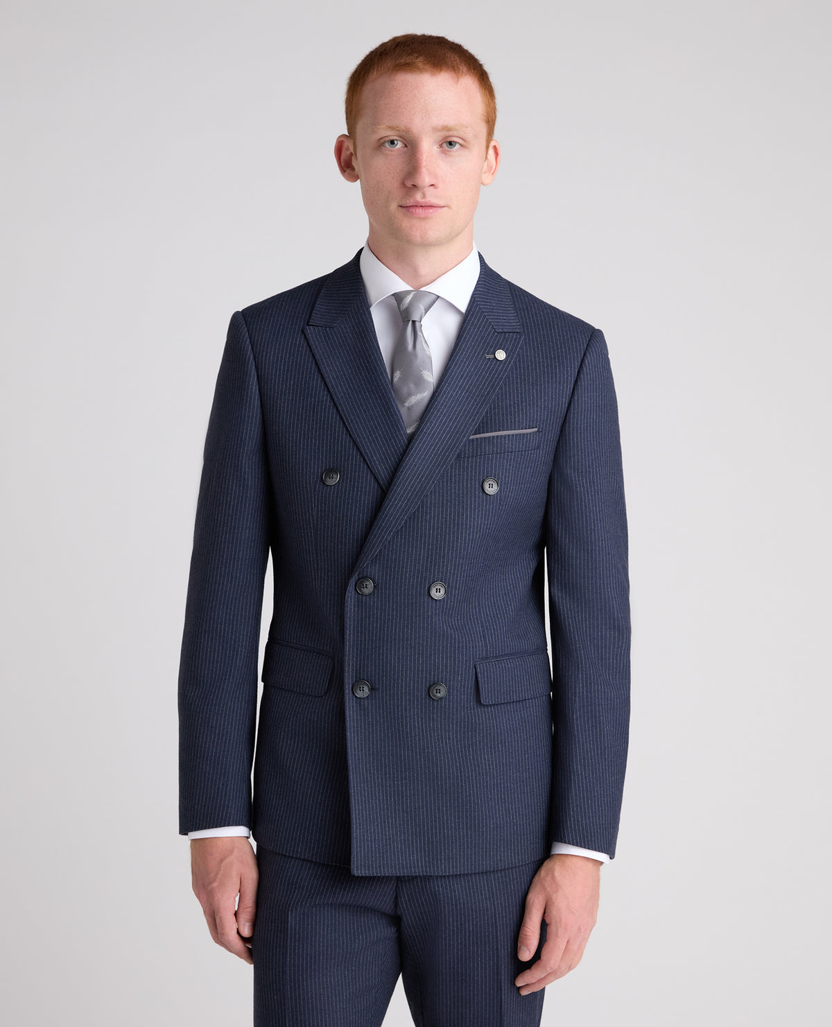 Dark Blue Slim Fit Pinstripe Stretch Suit Jacket