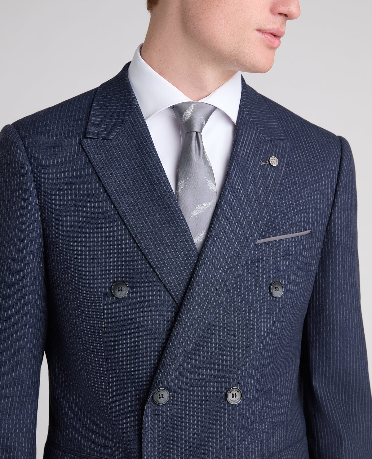 Dark Blue Slim Fit Pinstripe Stretch Suit Jacket