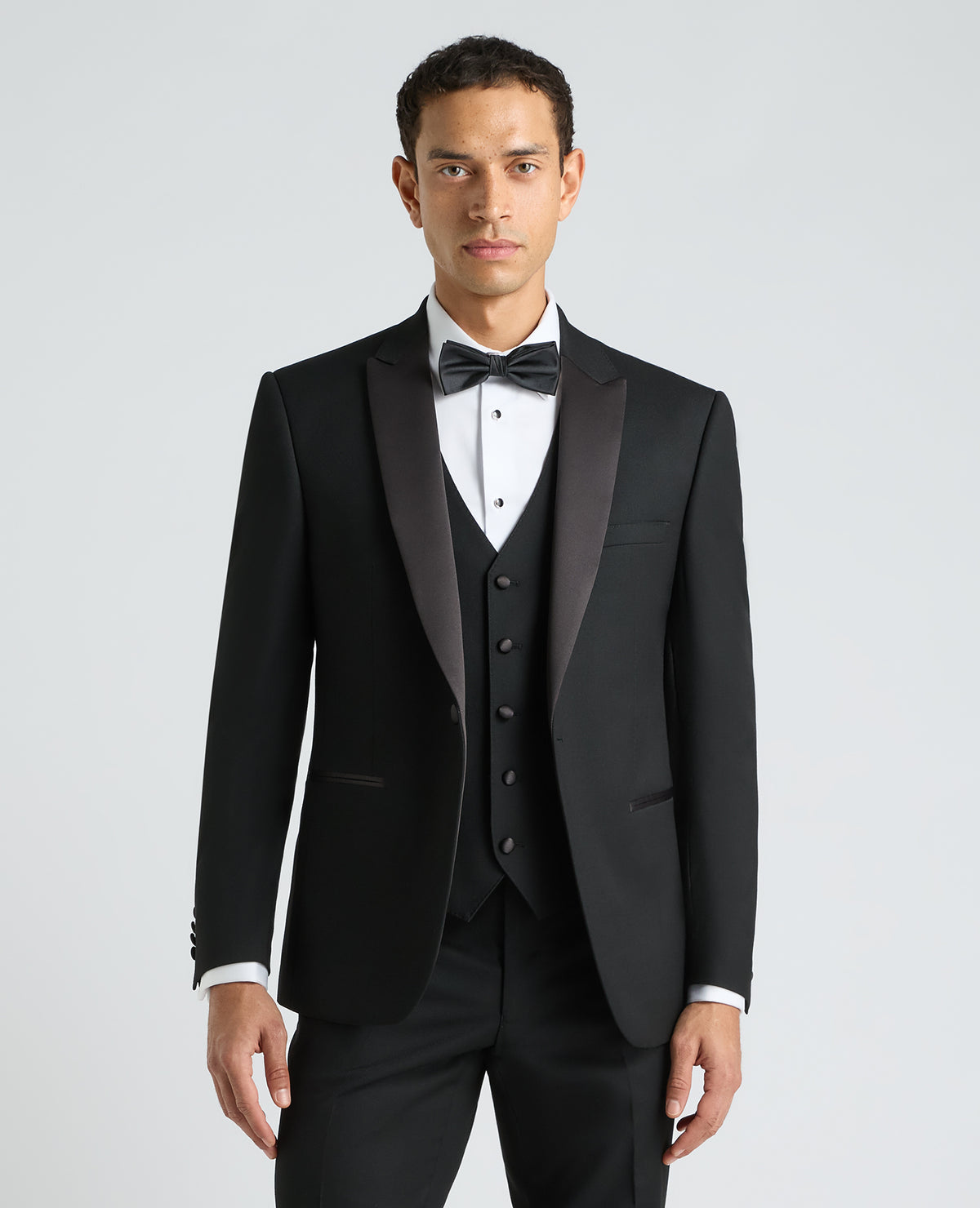 Black Tapered Fit Satin Detail Stretch Dinner Suit