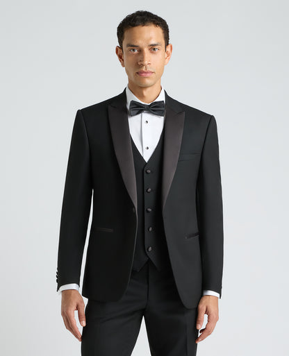 Black Tapered Fit Satin Detail Stretch Dinner Suit
