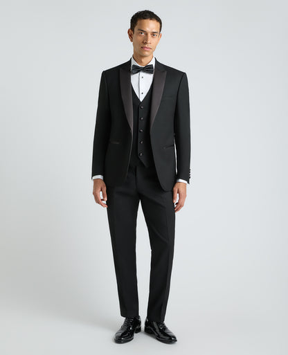 Black Tapered Fit Satin Detail Stretch Dinner Suit