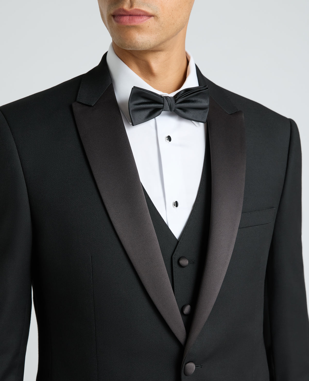 Black Tapered Fit Satin Detail Stretch Dinner Suit