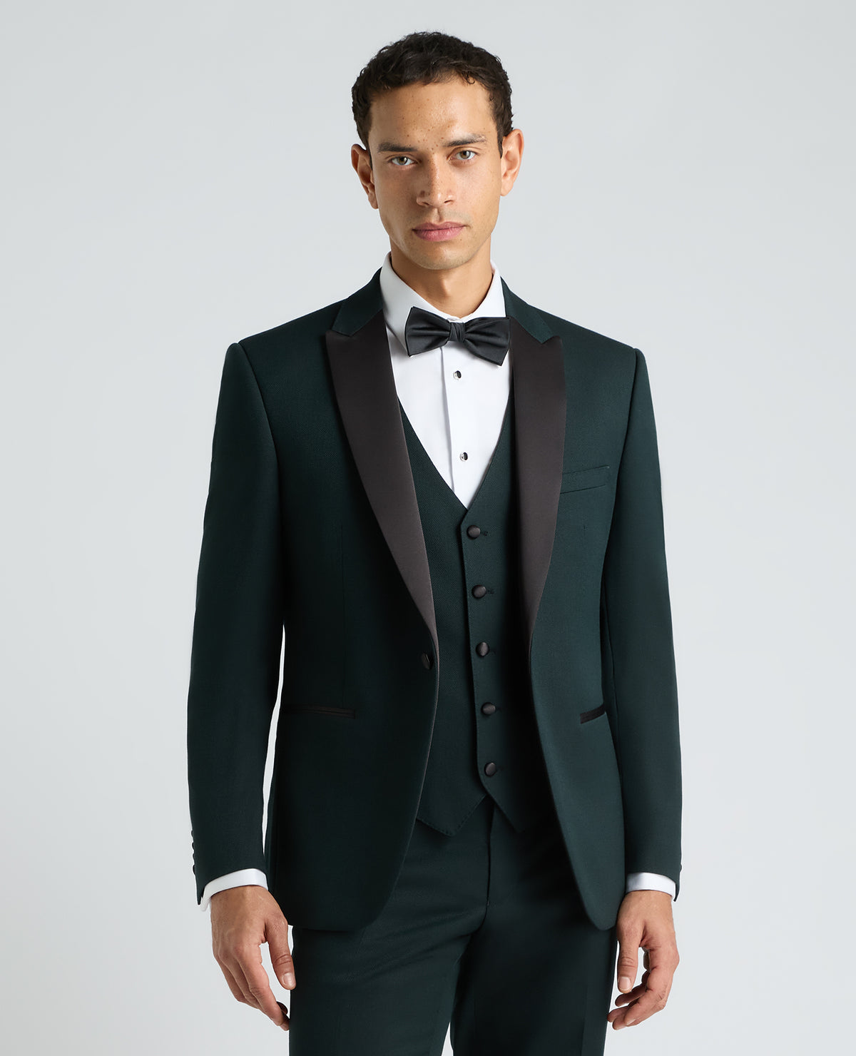 Dark Green Tapered Fit Satin Detail Stretch Dinner Suit