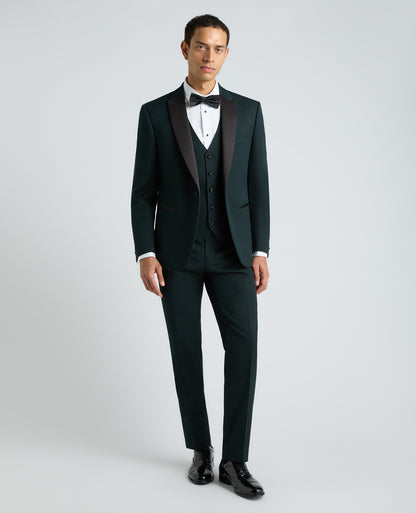 Dark Green Tapered Fit Satin Detail Stretch Dinner Suit
