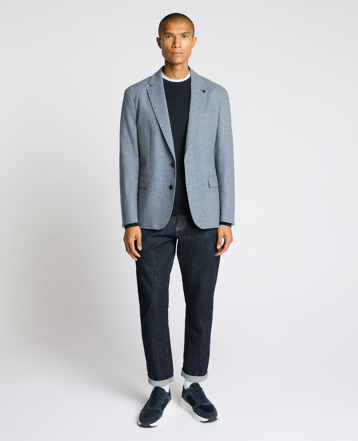 Man wearing a blue Slim Fit Wool-Blend Alto Jacket