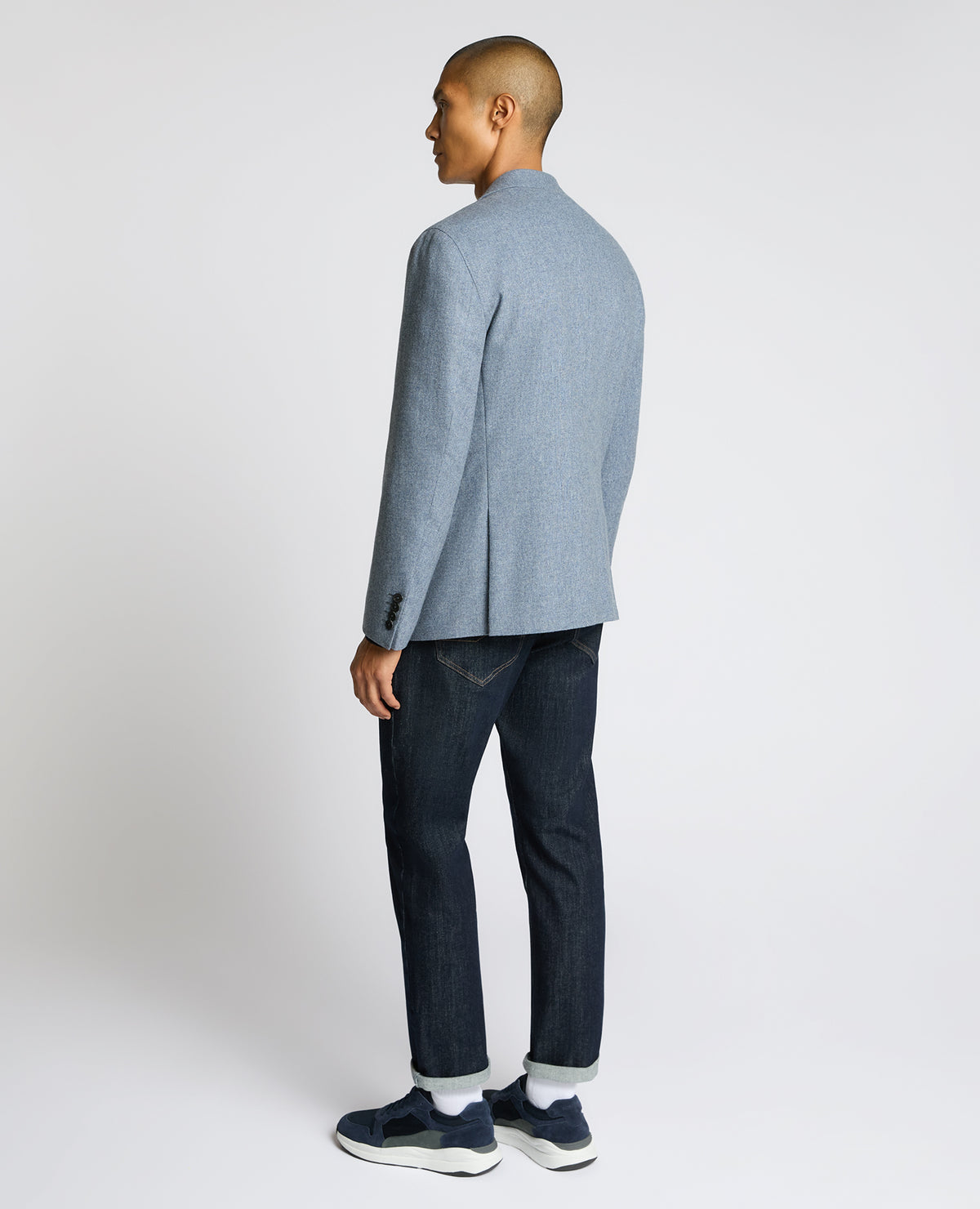 Man wearing a blue Slim Fit Wool-Blend Alto Jacket