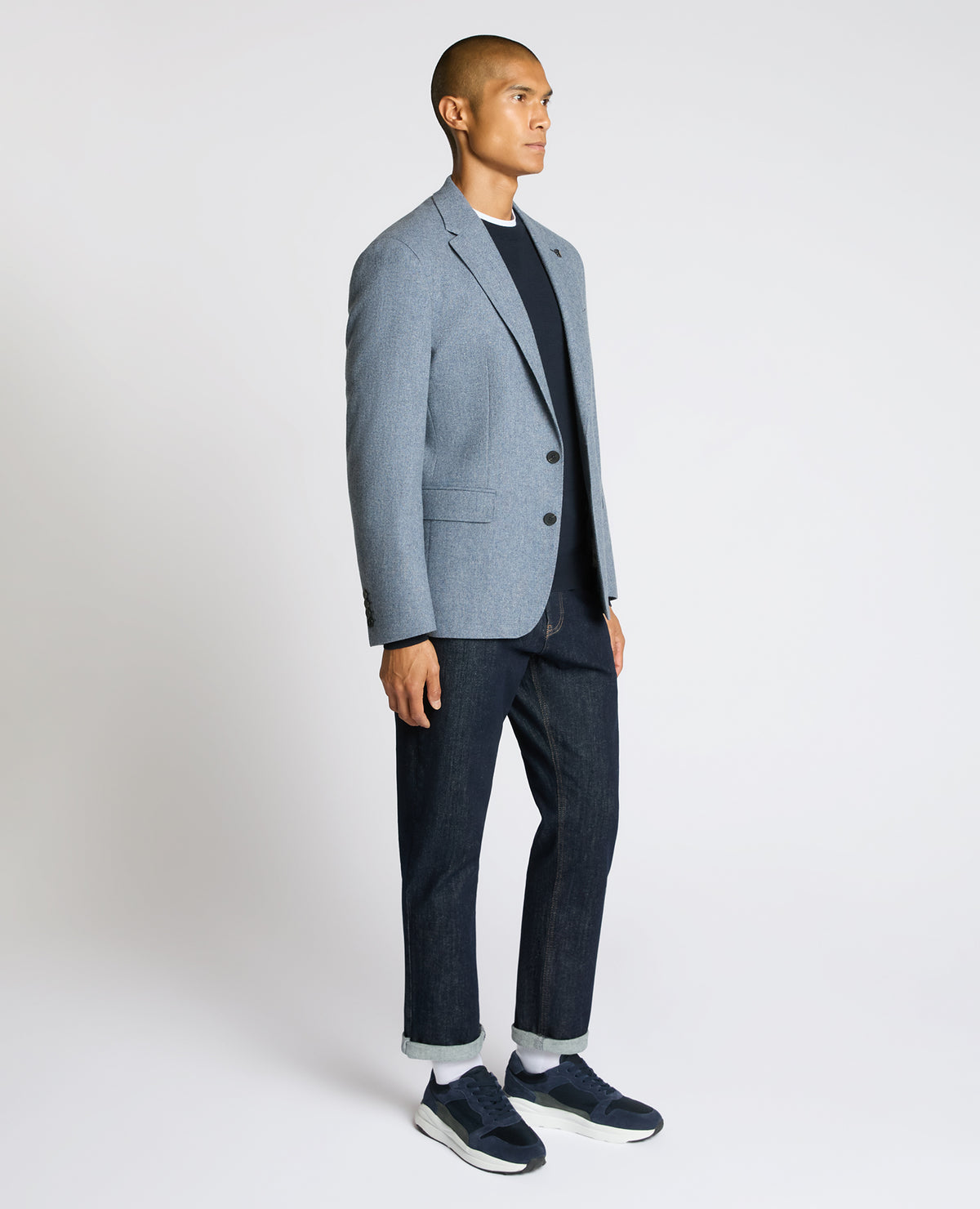 Man wearing a blue Slim Fit Wool-Blend Alto Jacket