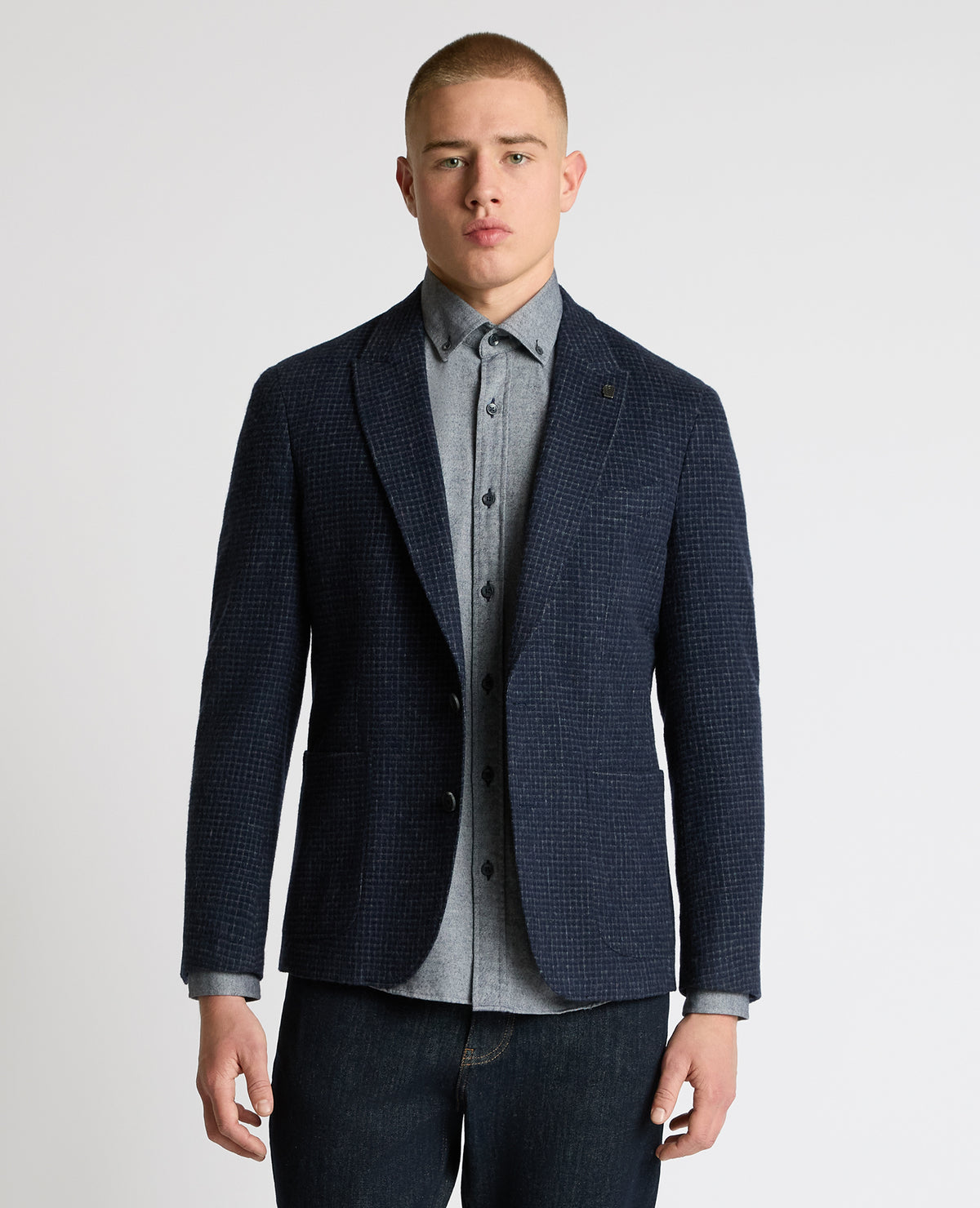 Man wearing a navy Slim Fit Wool-Blend Asti Jacket