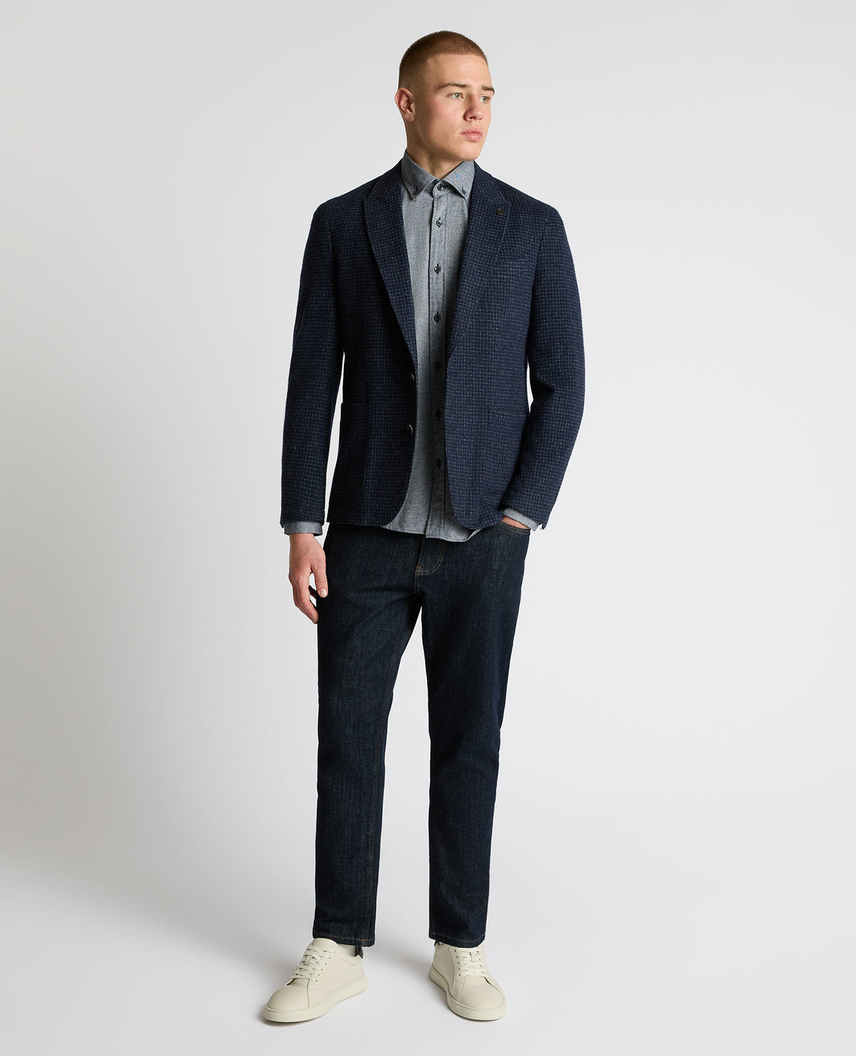 Man wearing a navy Slim Fit Wool-Blend Asti Jacket