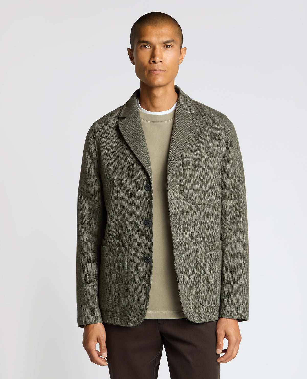 Man wearing a green Slim Fit De-Constructed Dego Jacket