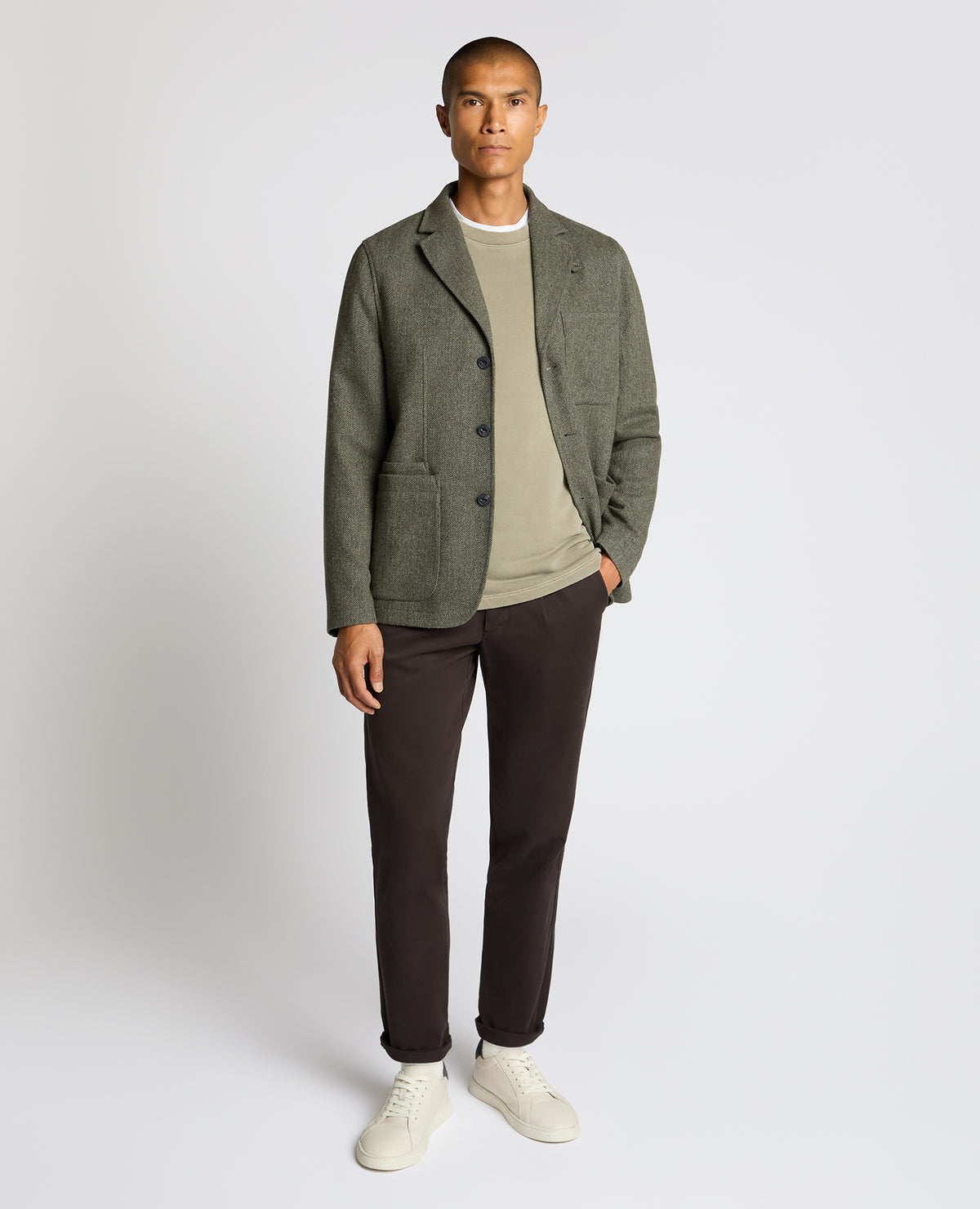 Man wearing a green Slim Fit De-Constructed Dego Jacket