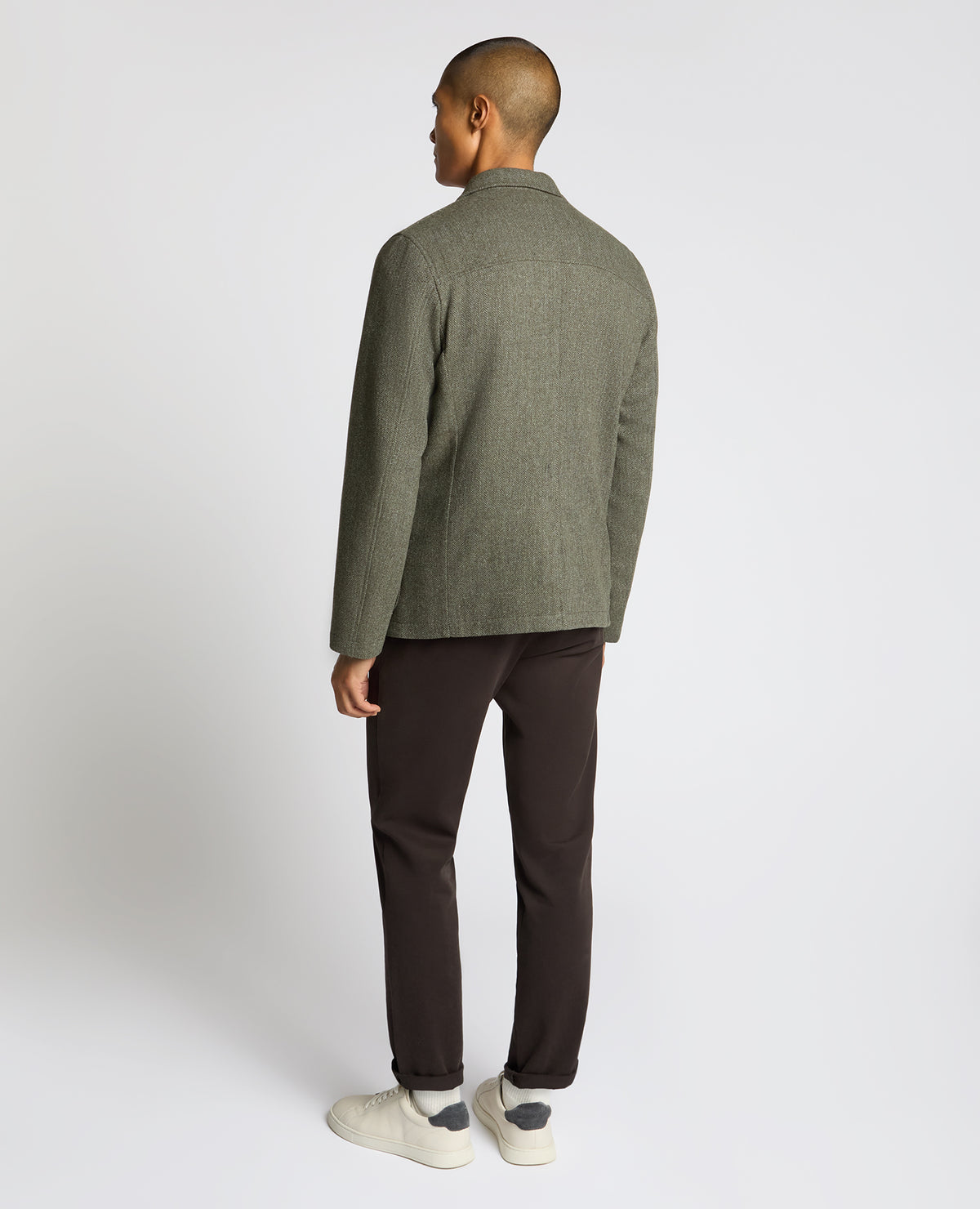 Man wearing a green Slim Fit De-Constructed Dego Jacket