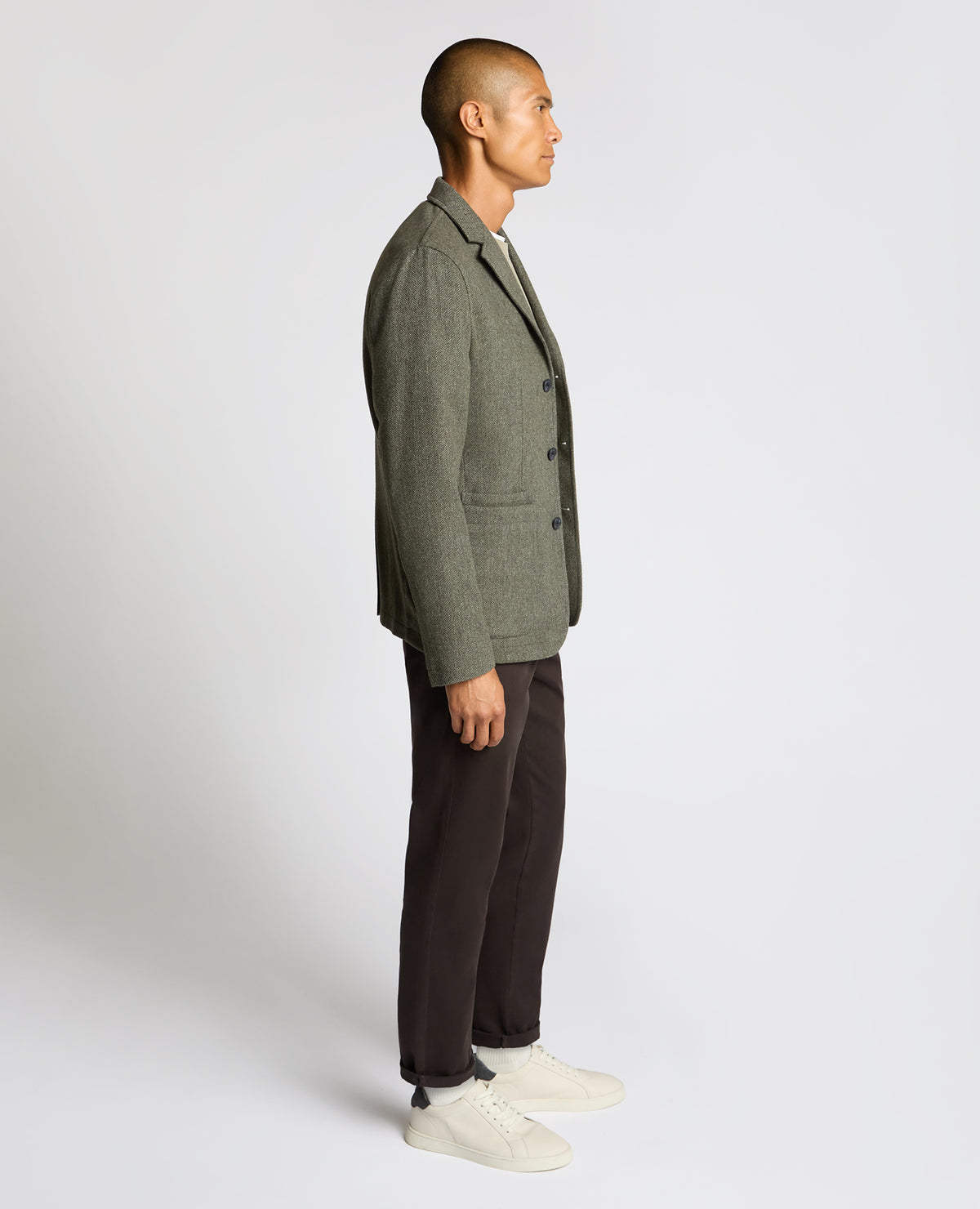 Man wearing a green Slim Fit De-Constructed Dego Jacket