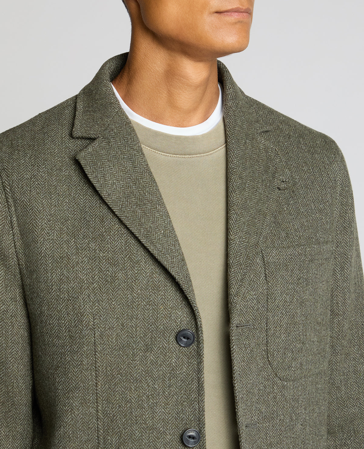 Man wearing a green Slim Fit De-Constructed Dego Jacket
