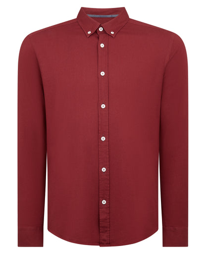Man wearing a red Slim Fit Cotton Stretch Shirt