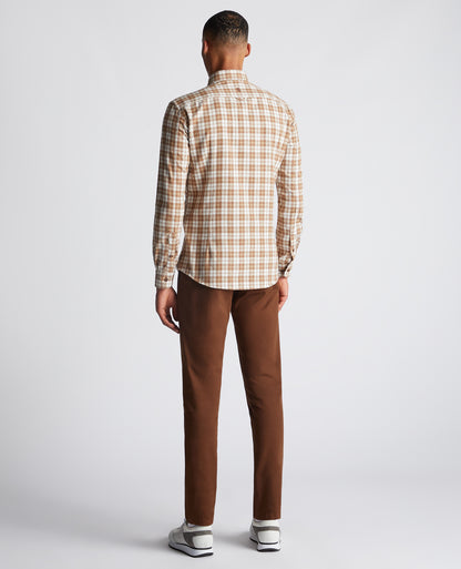 Man wearing a brown Slim Fit Checked Cotton Blend Shirt