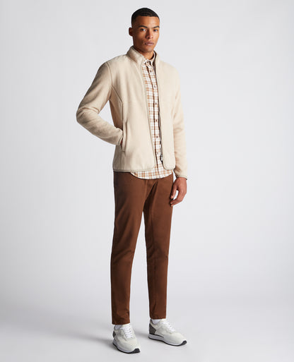 Man wearing a brown Slim Fit Checked Cotton Blend Shirt