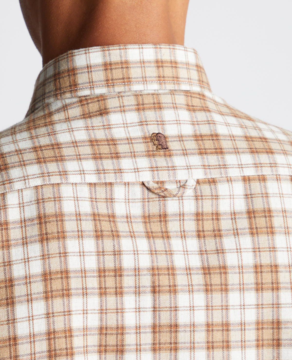 Man wearing a brown Slim Fit Checked Cotton Blend Shirt
