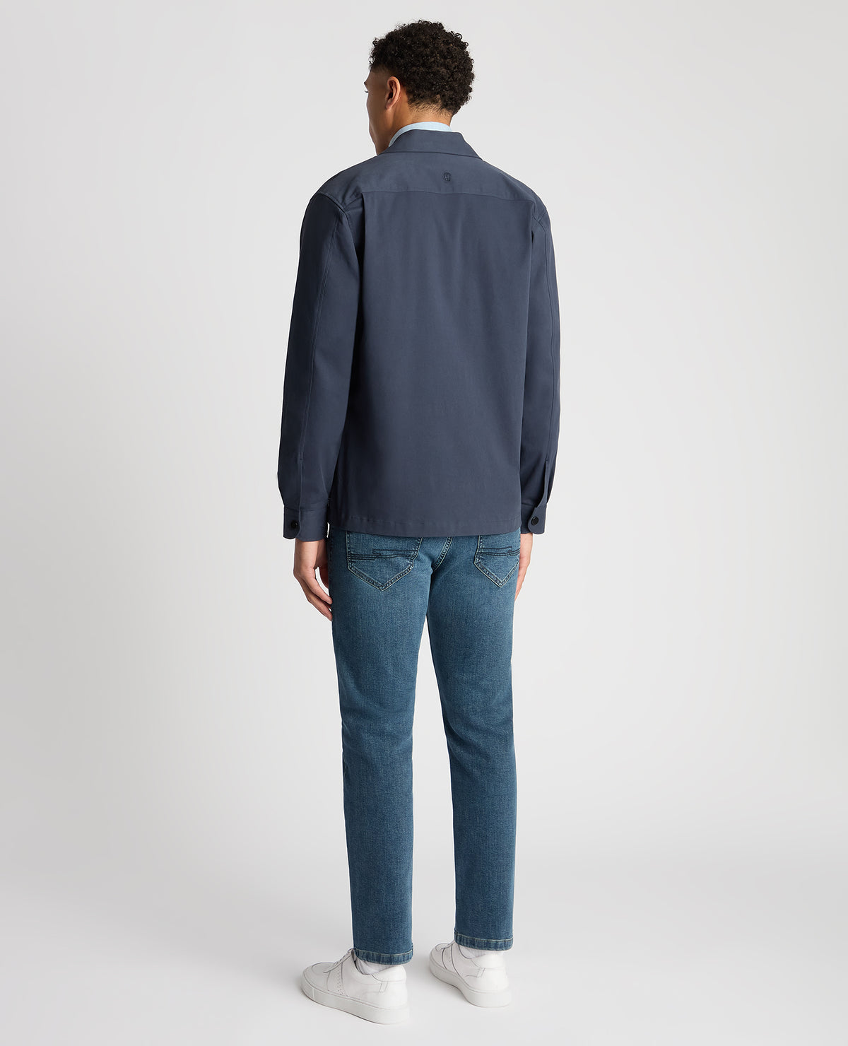 Man wearing a navy Regular Fit Cotton Stretch Overshirt
