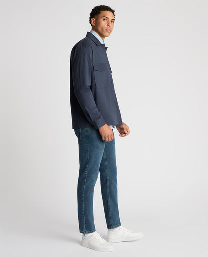 Man wearing a navy Regular Fit Cotton Stretch Overshirt