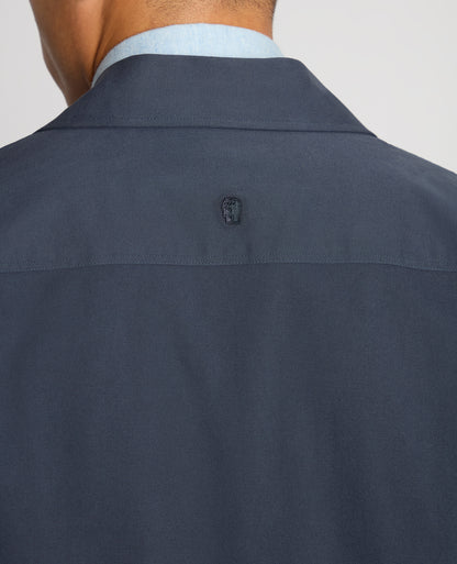 Man wearing a navy Regular Fit Cotton Stretch Overshirt