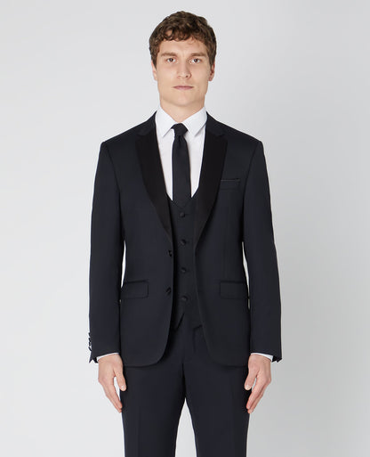 Man wearing a black Tapered Wool-Rich Mix and Match Suit Jacket