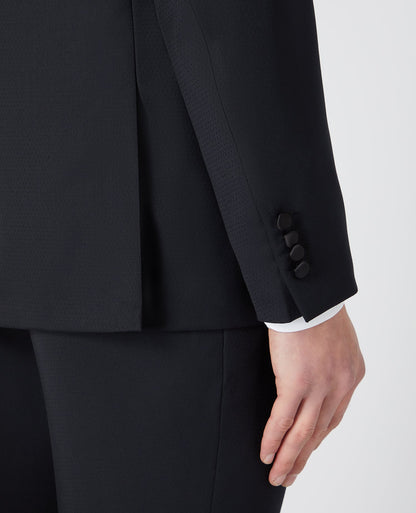 Man wearing a black Tapered Wool-Rich Mix and Match Suit Jacket