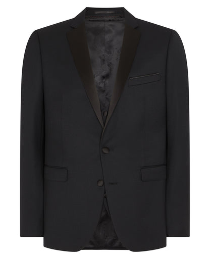 Man wearing a black Slim Fit Wool-Rich Mix and Match Dinner Suit
