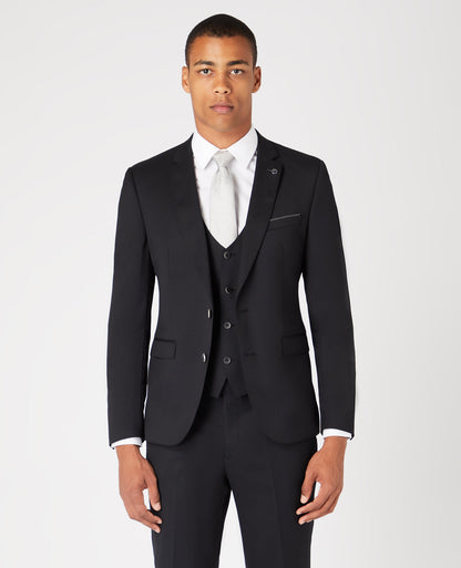 Man wearing a black Slim Fit Wool-Rich Mix and Match Suit Jacket