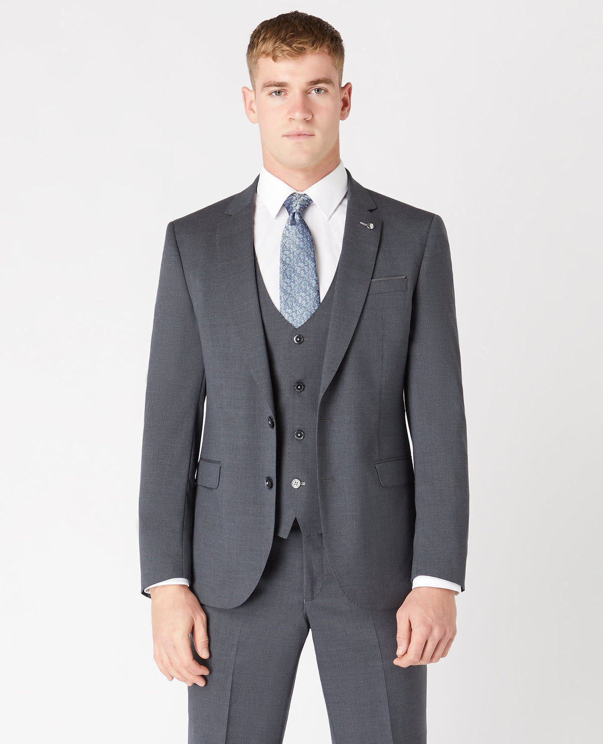 Man wearing a grey Slim Fit Wool-Rich Mix and Match Suit