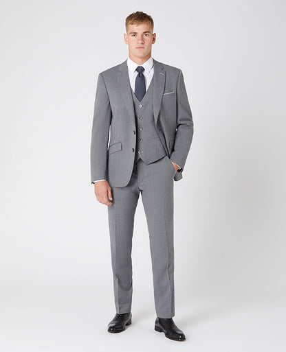 Man wearing a grey Tapered Fit Wool-Blend Stretch Mix and Match Suit