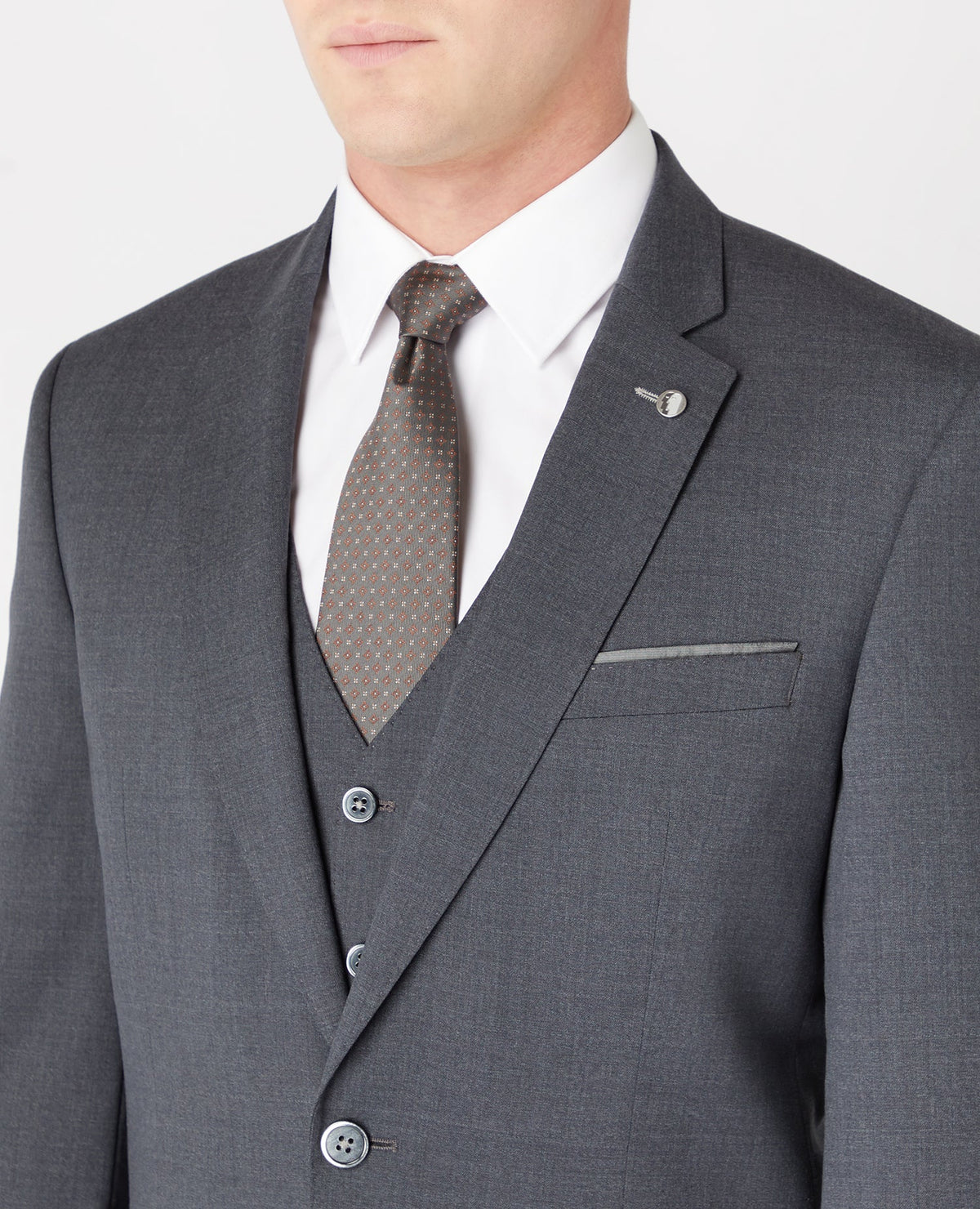 Man wearing a grey Tapered Fit Wool-Blend Mix and Match Suit