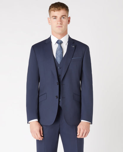 Man wearing a navy Tapered Fit Wool-Blend Mix and Match Suit