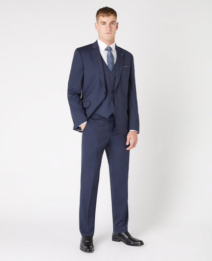Man wearing a navy Tapered Fit Wool-Blend Mix and Match Suit