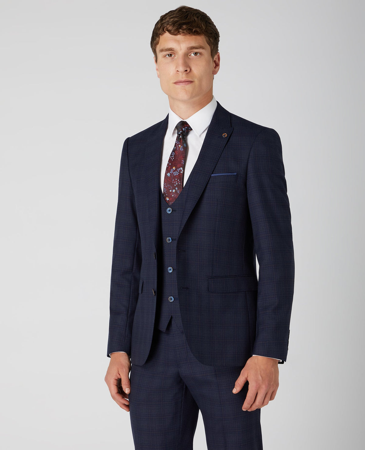 Man wearing a navy X-Slim Fit Checked Wool-Rich Mix and Match Suit.
