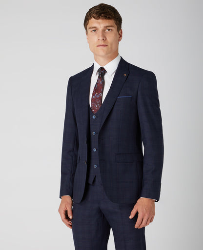 Man wearing a navy X-Slim Fit Checked Wool-Rich Mix and Match Suit.