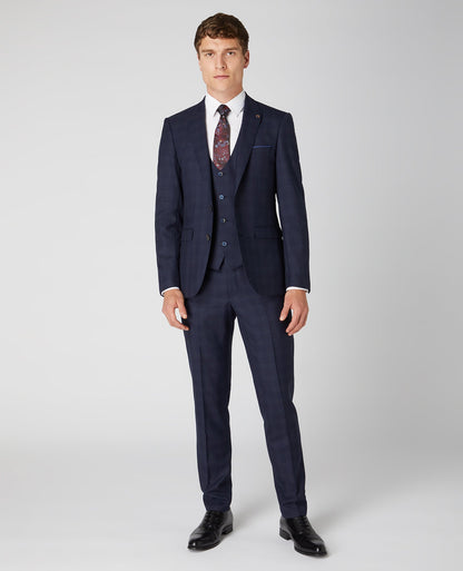 Man wearing a navy X-Slim Fit Checked Wool-Rich Mix and Match Suit.