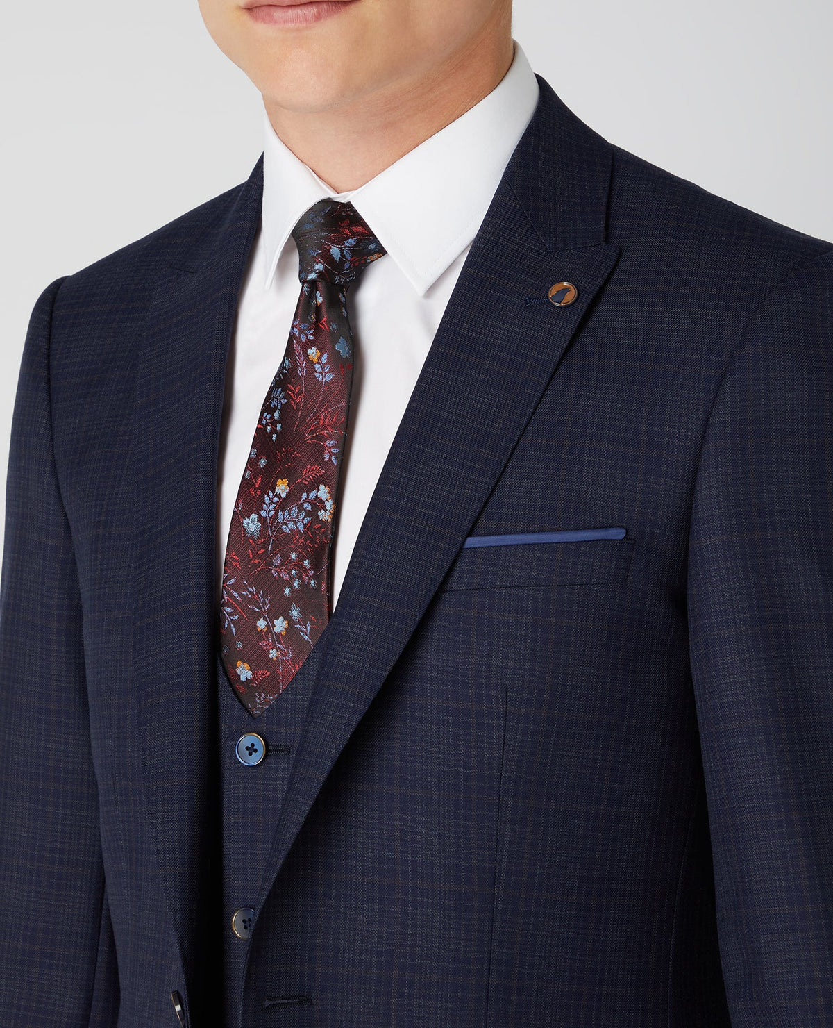 Man wearing a navy X-Slim Fit Checked Wool-Rich Mix and Match Suit.