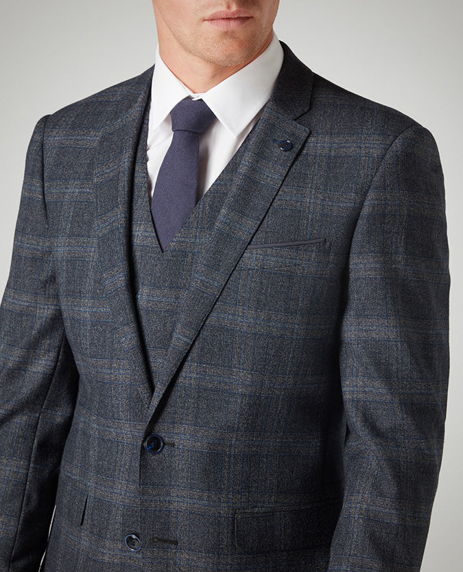 Man wearing a grey X-Slim Fit Checked Wool-Blend Stretch Mix and Match Suit