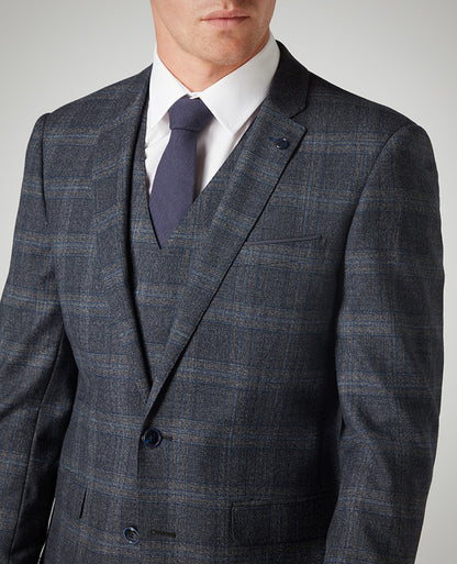 Man wearing a grey X-Slim Fit Checked Wool-Blend Stretch Mix and Match Suit