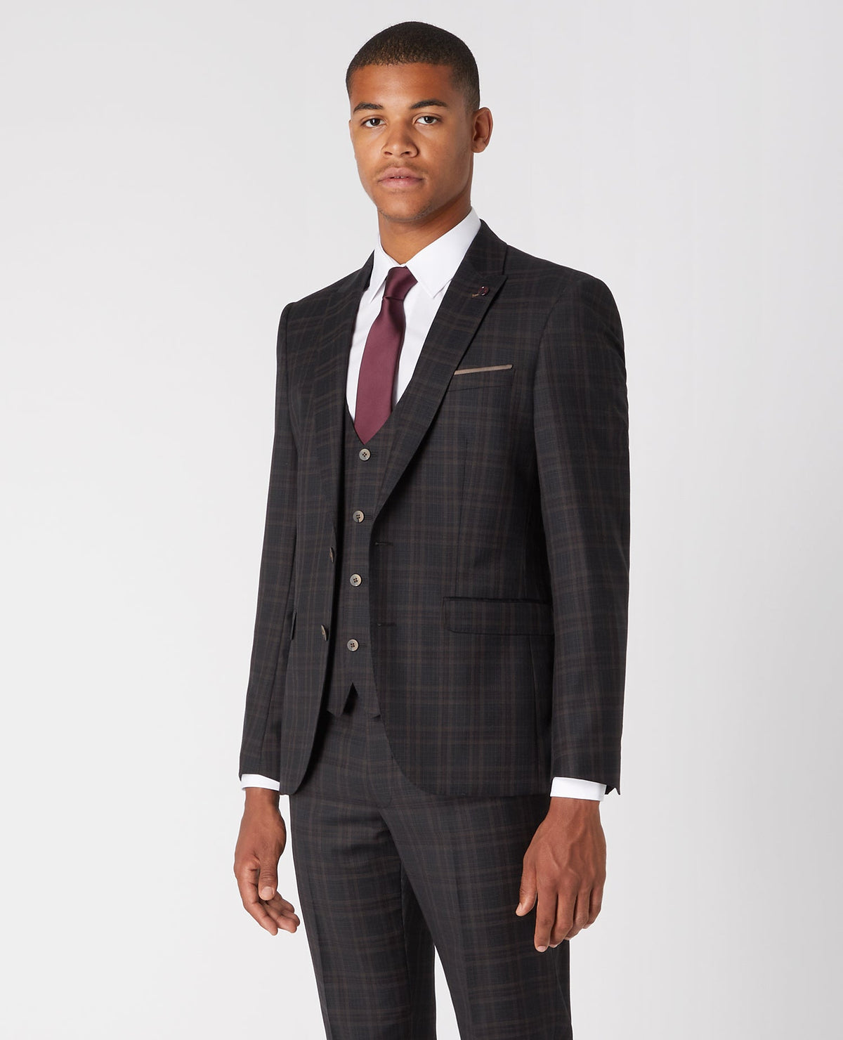 Man wearing a grey X-Slim Fit Checked Wool-Rich Stretch Mix And Match Suit