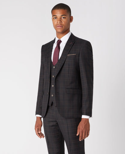 Man wearing a grey X-Slim Fit Checked Wool-Rich Stretch Mix And Match Suit