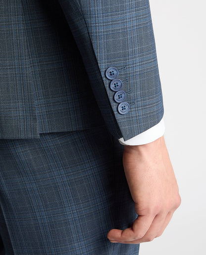 Man wearing a blue Tapered Fit Checked Wool Blend Mix and Match Suit