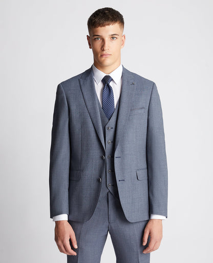 Man wearing a blue Tapered fit wool rich mix and match suit Jacket