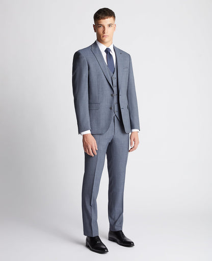 Man wearing a blue Tapered fit wool rich mix and match suit Jacket