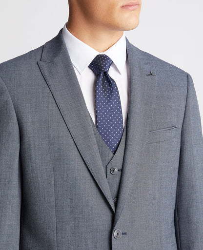 Man wearing a blue Tapered fit wool rich mix and match suit Jacket